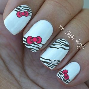 Zebra Strips Pink Bow- Nail Art Decal k167